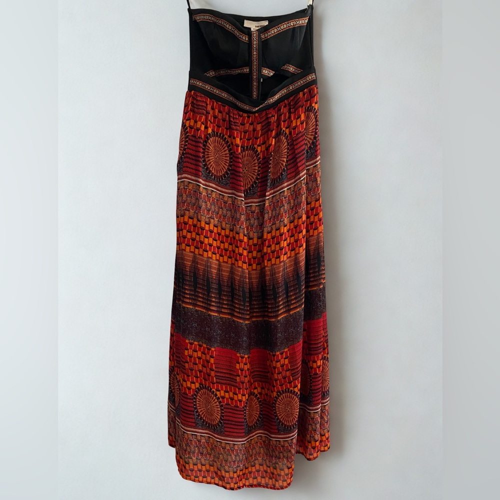 NWT Sans Souci Geo Print Maxi Strapless Cutout Dress Orange Black Size Medium